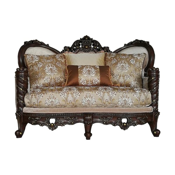 Acme Furniture Devayne 38 in. Pattern Fabric and Dark Walnut Finish Pattern Linen 2-Seat Loveseat