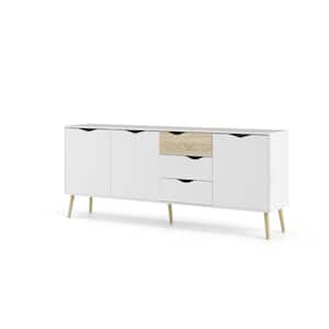Diana White and Oak Structure Sideboard with 3-Drawers and 3-Doors
