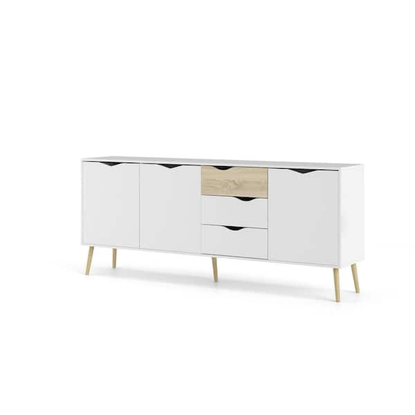 Tvilum Diana White and Oak Structure Sideboard with 3-Drawers and 3-Doors