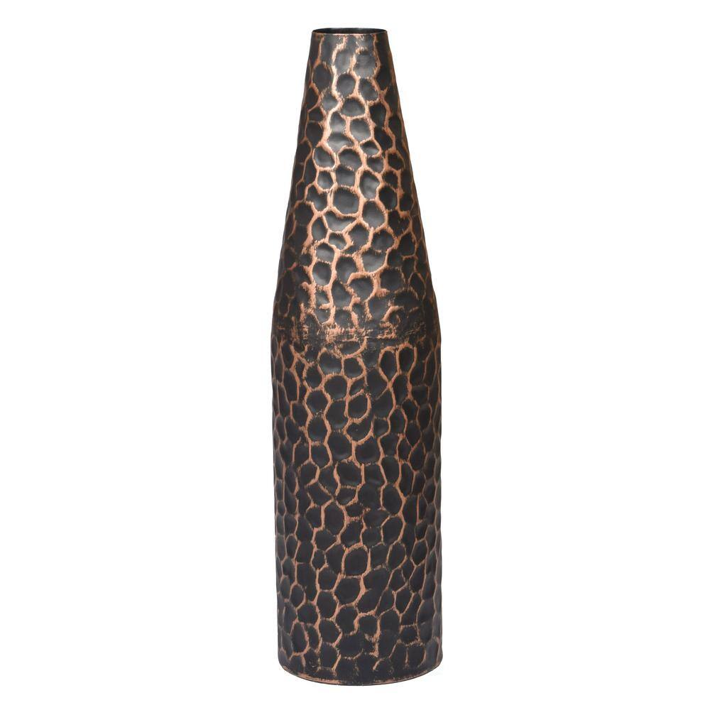 Black Hammered Metal Decorative Table Vase, 18-inch