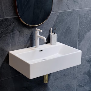 Claire 23.63 in. Rectangle Wall Mount Bathroom Sink in Glossy White