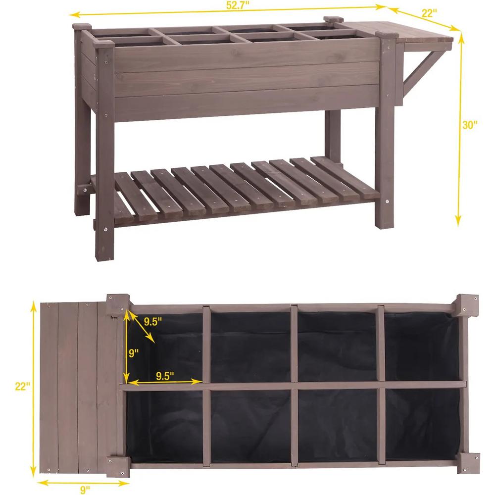 Brown Wooden Raised Garden Bed with Storage Shelf