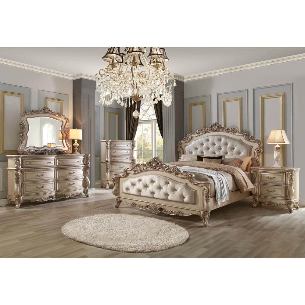 Gorsedd Antique Champagne 2-Drawer Nightstand with Marble Top