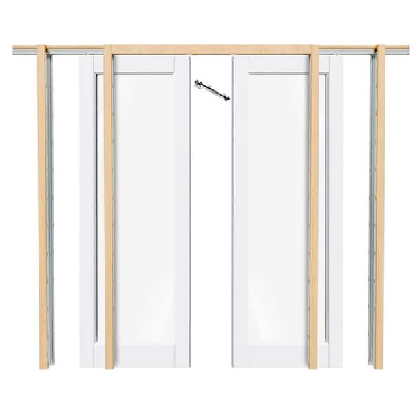 60 in. x 80 in. Primed Full-Lite Tempered Clear Glass Interior Sliding Pocket Door Kit with Frame Kit, Soft Close Incl.