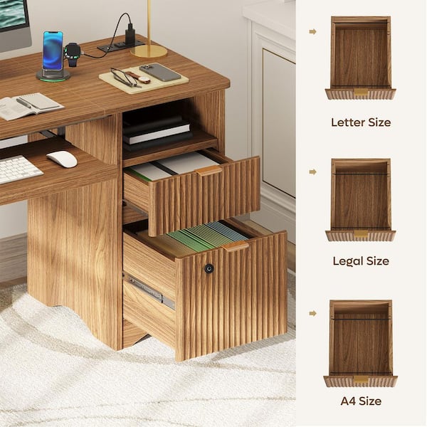 ai　デスク Bestier 55 in Rectangular Brown Writing Desk with Smart Lock File