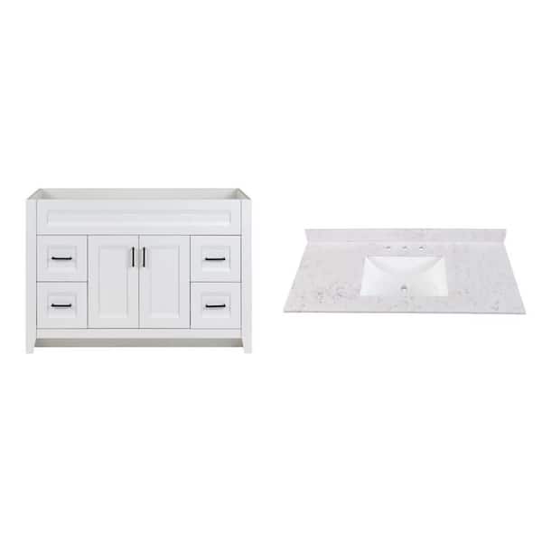 48 in. W White Bath Vanity Cabinet and 49 in. W Engineered Stone Top with Rectangular Sink