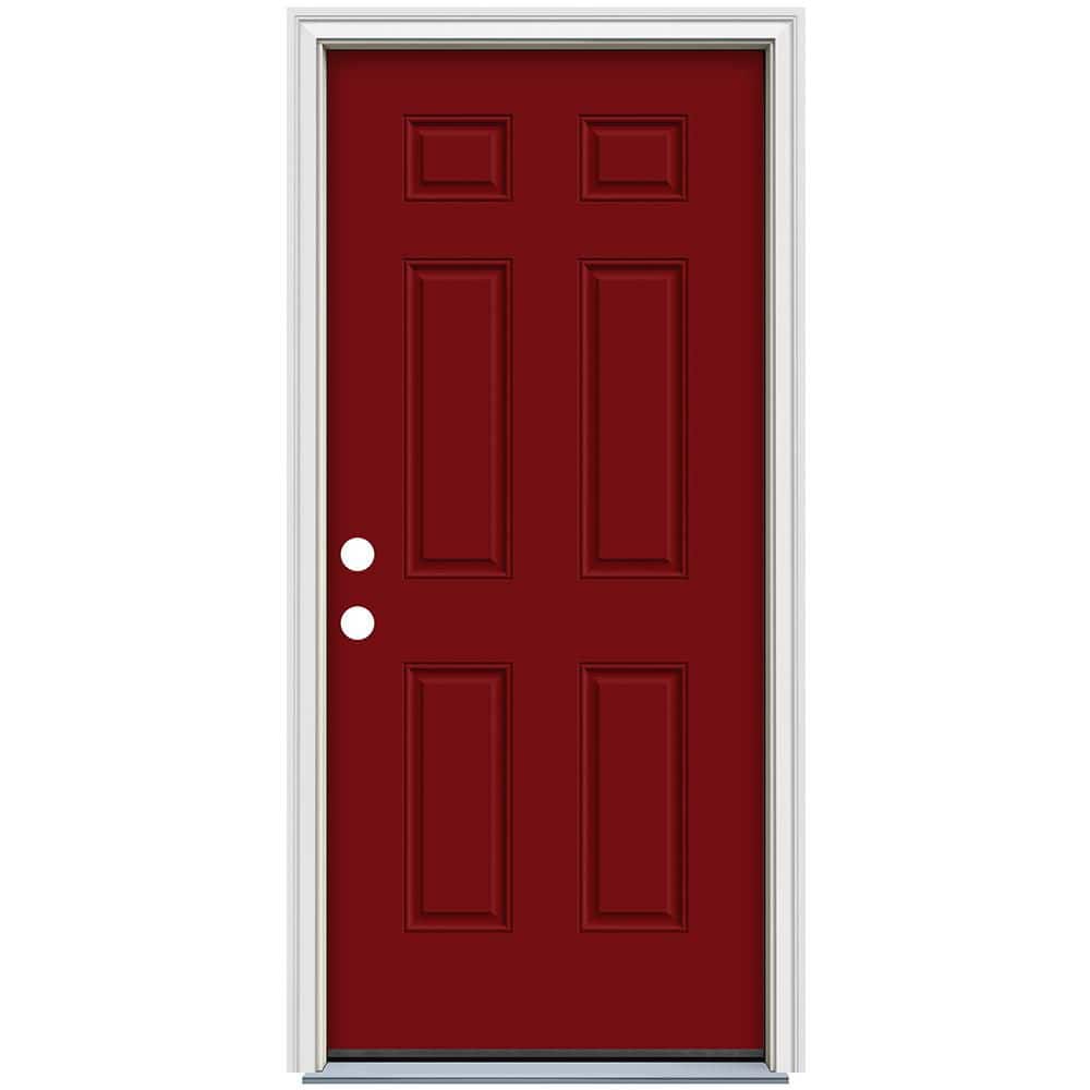 JELD-WEN 34 in. x 80 in. 6-Panel Cranberry Red Painted Steel