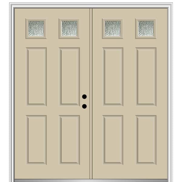 MMI DOOR 72 in. x 80 in. Left-Hand Inswing Rain Glass Wicker Fiberglass Prehung Front Door on 6-9/16 in. Frame