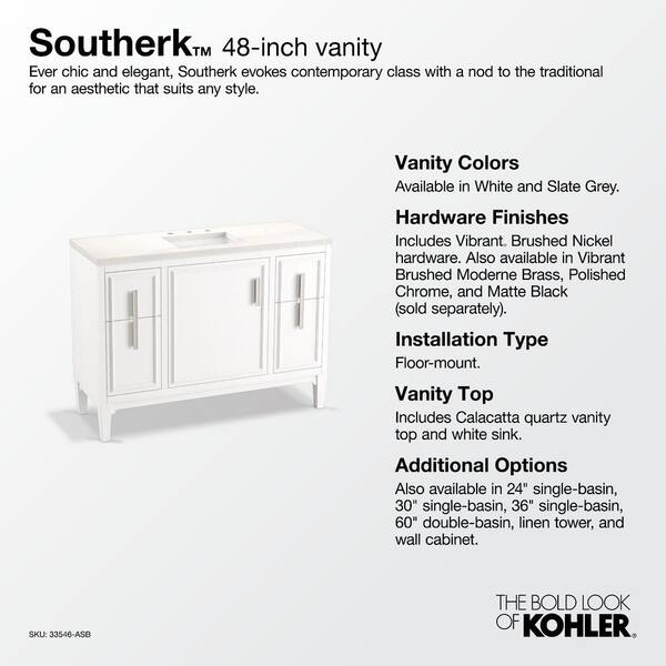 KOHLER Southerk 48.43in. Single Sink Freestanding Slate Grey Bath Vanity with White Quartz Top Assembled