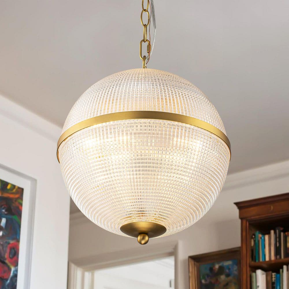 RRTYO 3-Light Mid-Century Modern Gold Bubble Chandelier with Grid Glass ...