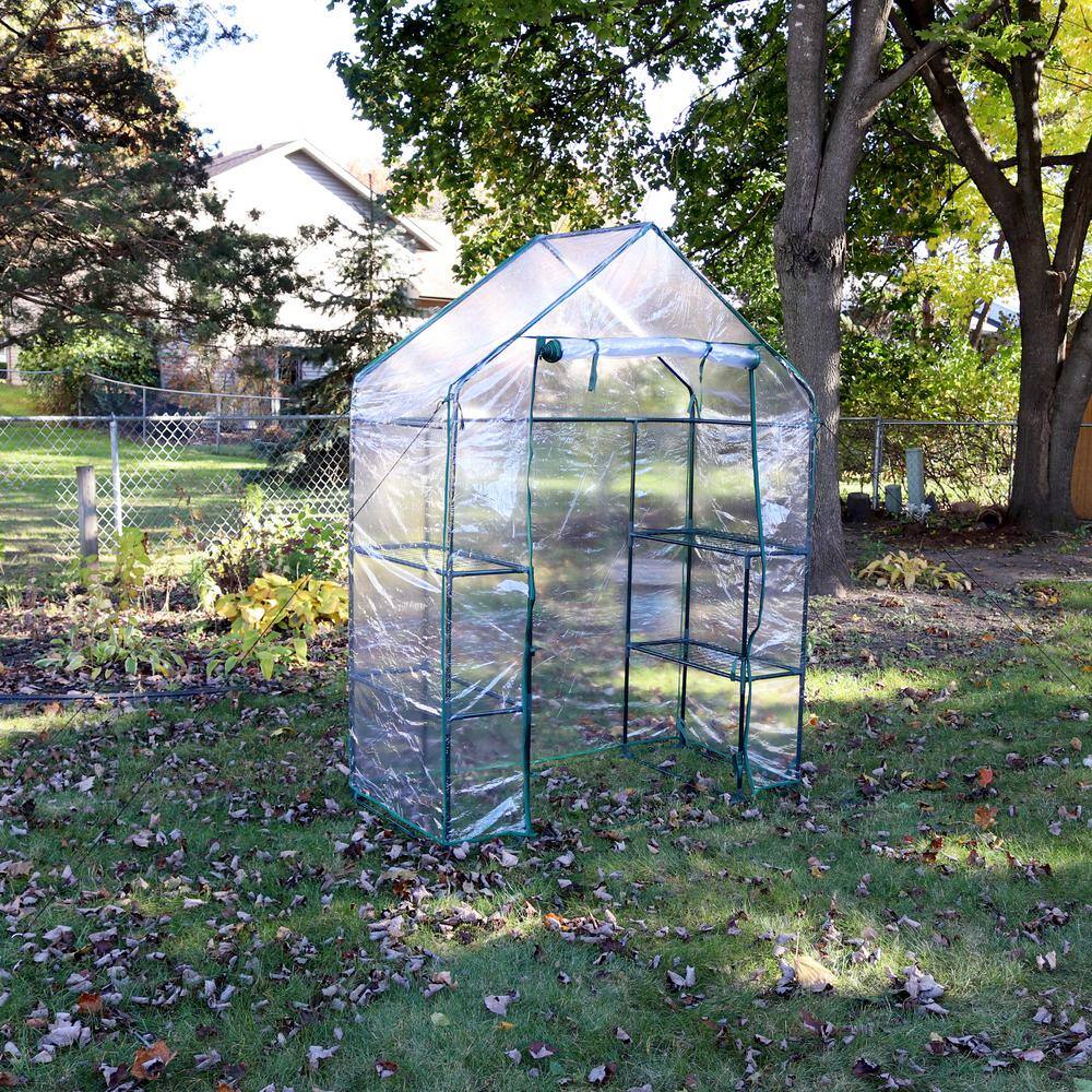 Clear PVC Outdoor Walk-In Greenhouse with 4 Shelves