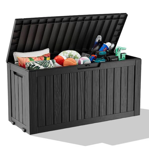 75 Gal. Black Resin Outdoor Storage Bin Deck Box with Wheels