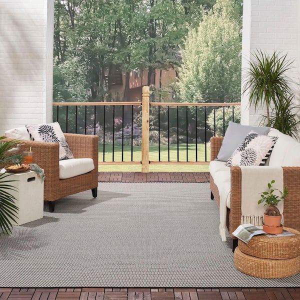 Courtyard Black White 9 ft. x 12 ft. All-over design Contemporary Area Rug