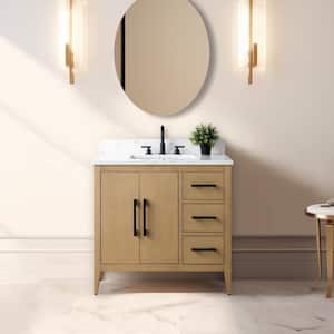 36 in. W x 22 in. D x 34 in. H Single-Sink Bathroom Vanity in Natural Oak with Engineered Marble Top in Arabescato White