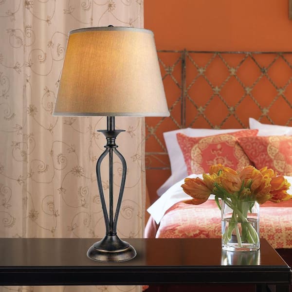 Hampton Bay Rhodes 28 in. Bronze Table Lamp with Natural