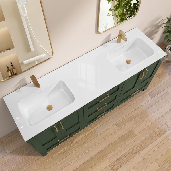 いばてぃ Zeafive 72 in. W x 22 in. D Solid Surface Vanity Top in Pure White