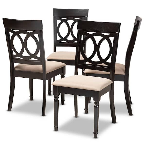Baxton Studio Lucie Sand and Espresso Fabric Dining Chair (Set of 4)