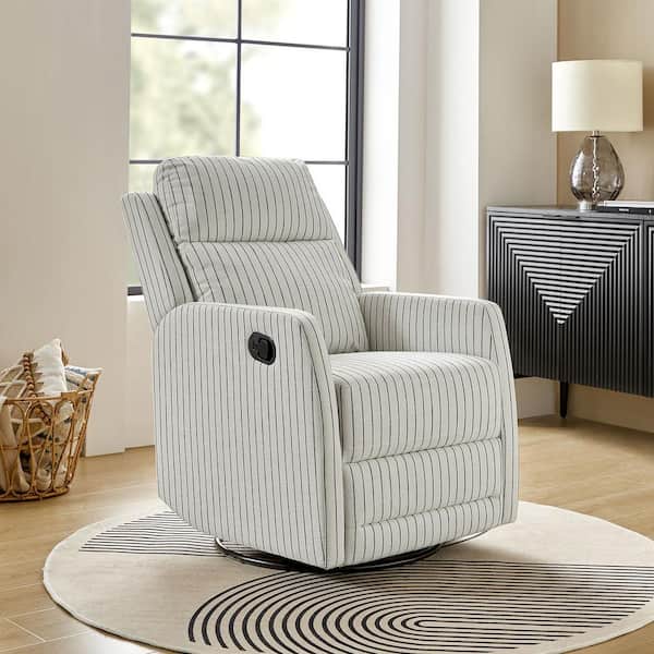 JAYDEN CREATION Ana White Modern Stripe Upholstered 360° Swivel Rocker Recliner