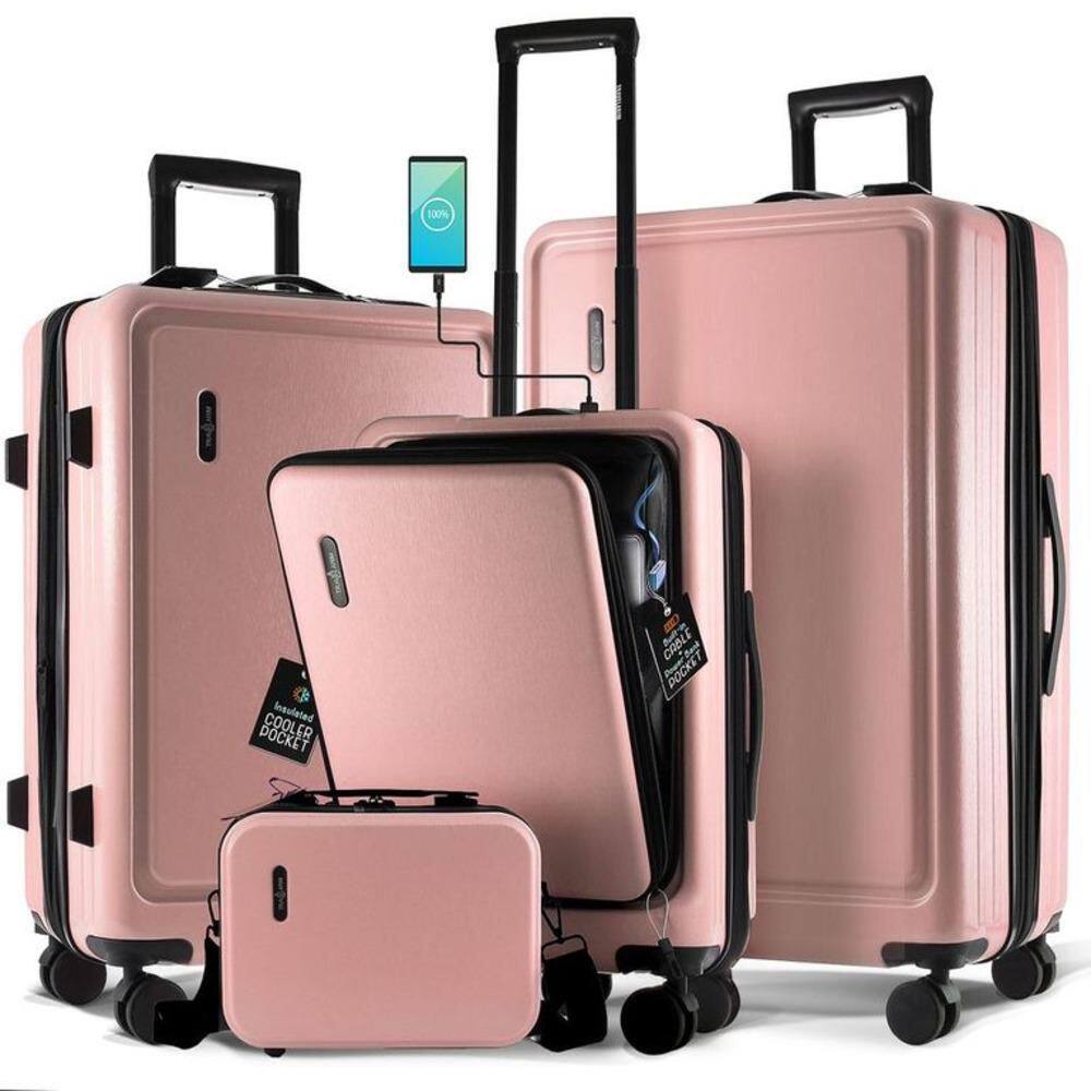 4-Piece Pink Nested Hard Luggage Set Expandable Spinner Suitcase Carry-On Weekender Exterior USB port TSA Compliant