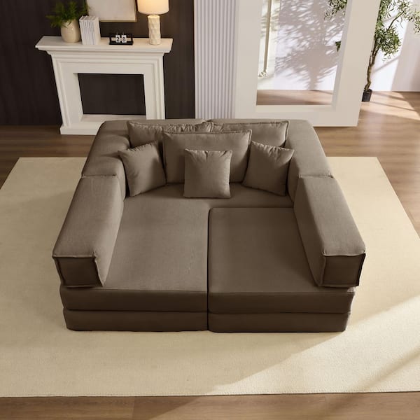 118.2 in. Corduroy Fabric Upholstered L Shaped DIY Combination Sectional Sofa in. Brown