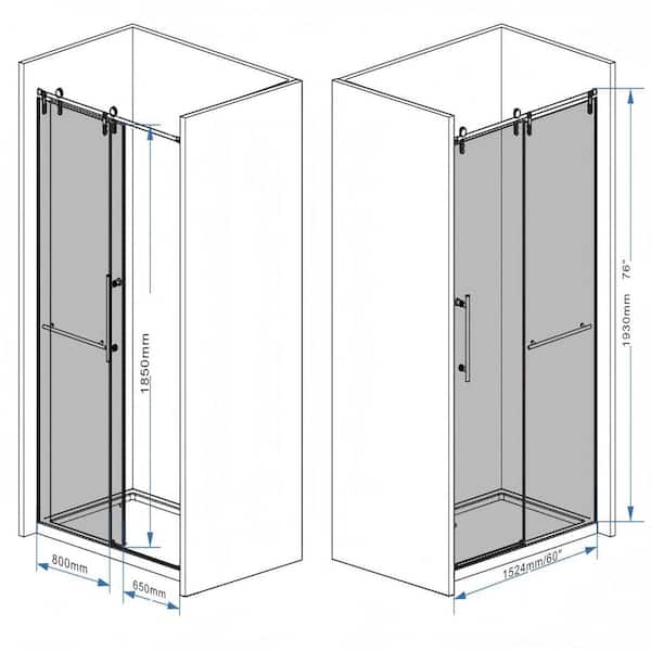Ximuprmy 56-60 in. W x 76 in. H Frameless Sliding Shower Door in