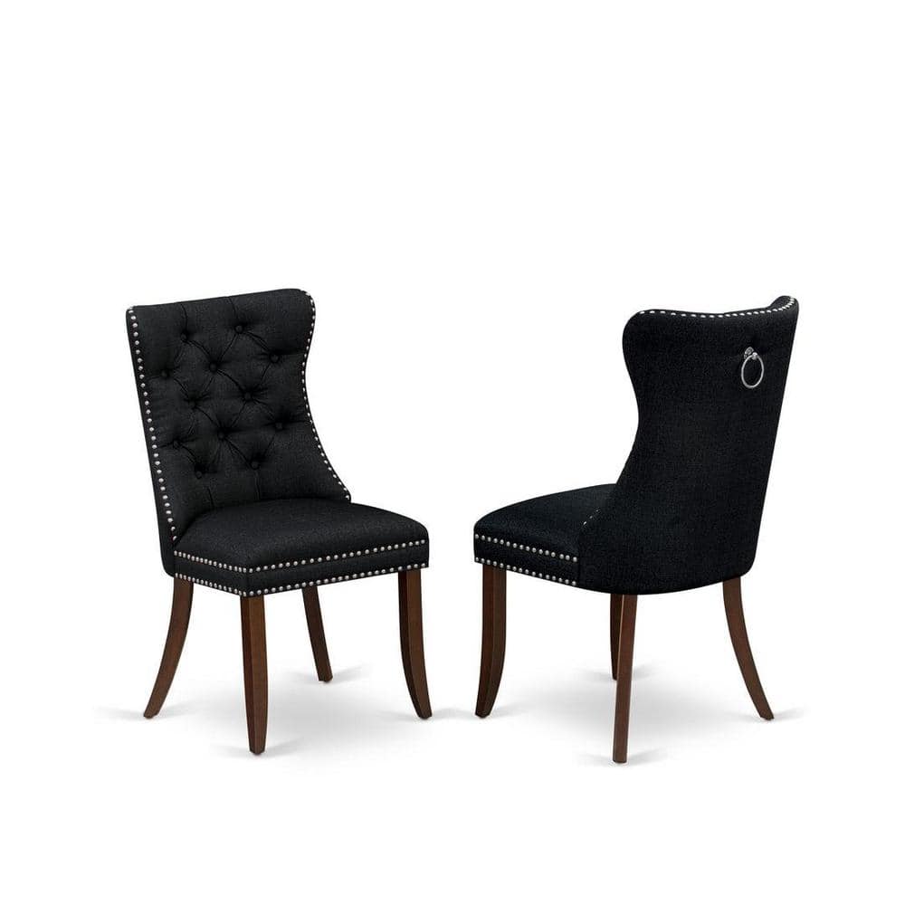 Mahogany 3-Piece Dining Set with Black Upholstered Chairs