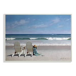 10 in. x 15 in. "Two White Adirondack Chairs on the Beach" by Zhen-Huan Lu Wood Wall Art