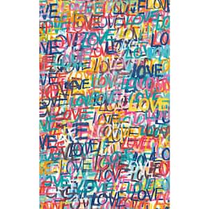 Blue Indio Multicolor Love Scribble Wallpaper Sample