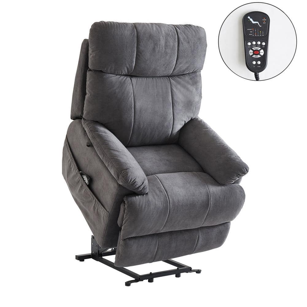 Hamite Power Lift Recliner Chair with Massage and Heat Movable Chair with Wheels, Pillow Included Latitude Run Fabric: Gray Velvet