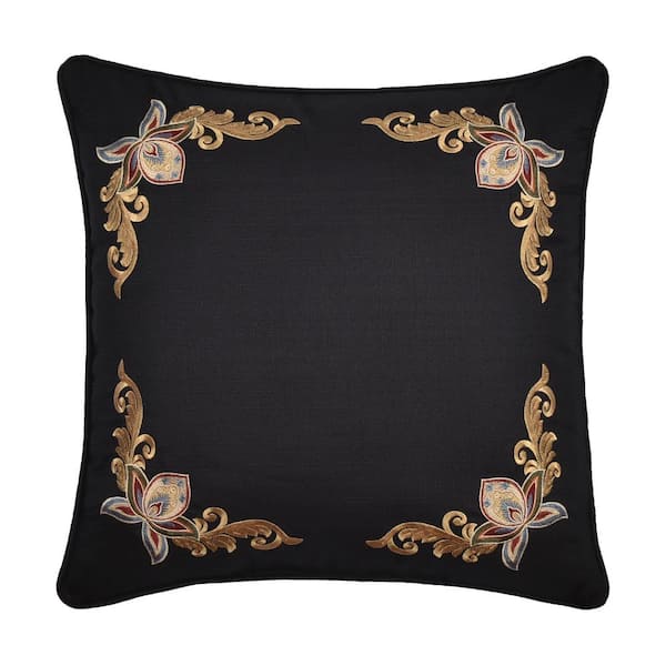 Calabria Black Polyester Jacobean 18" Square Decorative Throw Pillow 18 In. L X 18 In. W