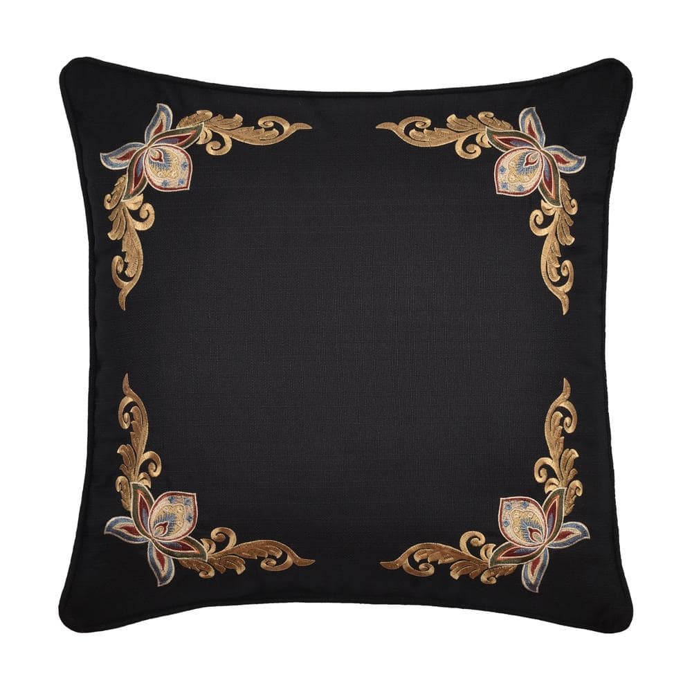 Calabria Black Polyester Jacobean 18 Square Decorative Throw Pillow 18 I