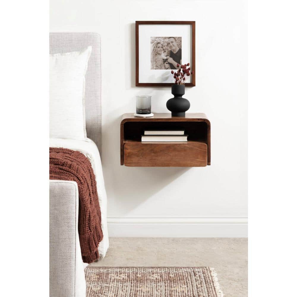 Kato 18 in. W. Walnut Brown Rectangle Contemporary Wood Floating Side Table - thumbnail 10