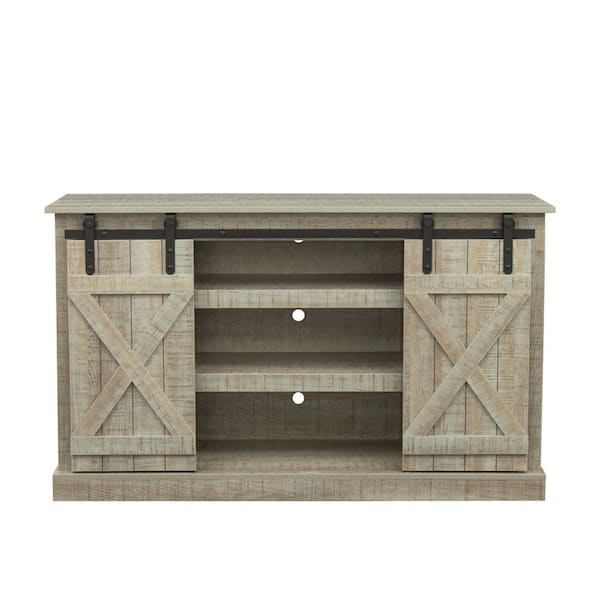 Utopia 4niture Jobe 54 in. Gray TV Stand with 7-Shelves and Sliding Barn Door, Fits TV's up to 65 in.