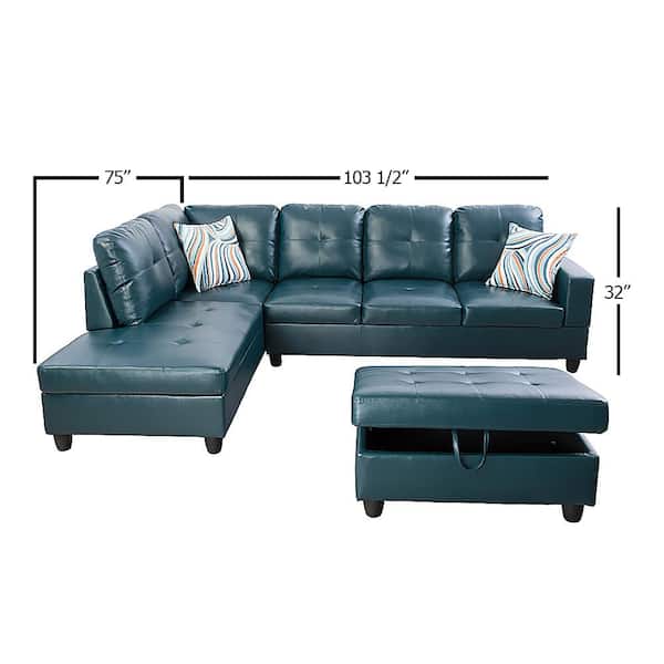 Living 3 Piece Blue Faux Leather, Light Blue Leather Sectional Couch