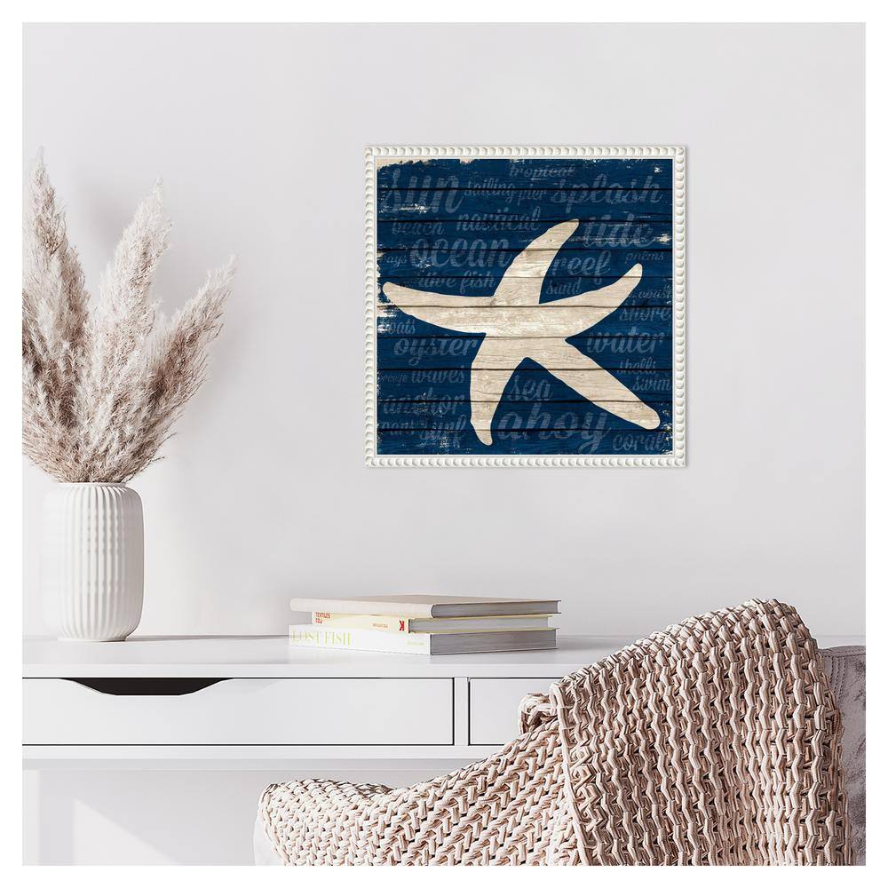 Coastal Starfish Canvas Wall Art with White Beaded Frame