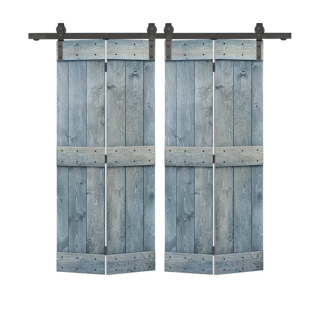 68 in. x 80 in. Mid-Bar Series Solid Core Denim Blue Stained DIY Wood Double Bi-fold Doors with Sliding Hardware Kit price history on PriceWatchPro