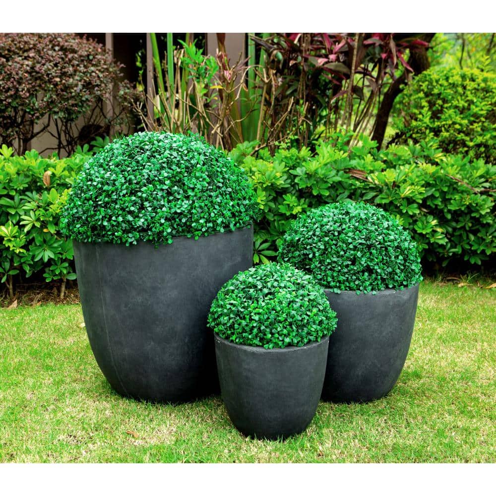 Modern Charcoal Concrete Round Planters, Set of 3
