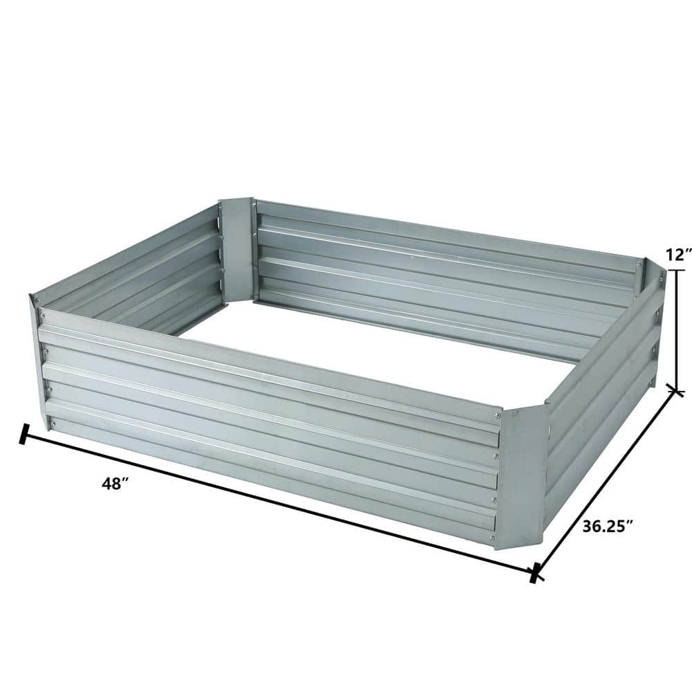 48" Silver Galvanized Steel Rectangular Raised Garden Bed