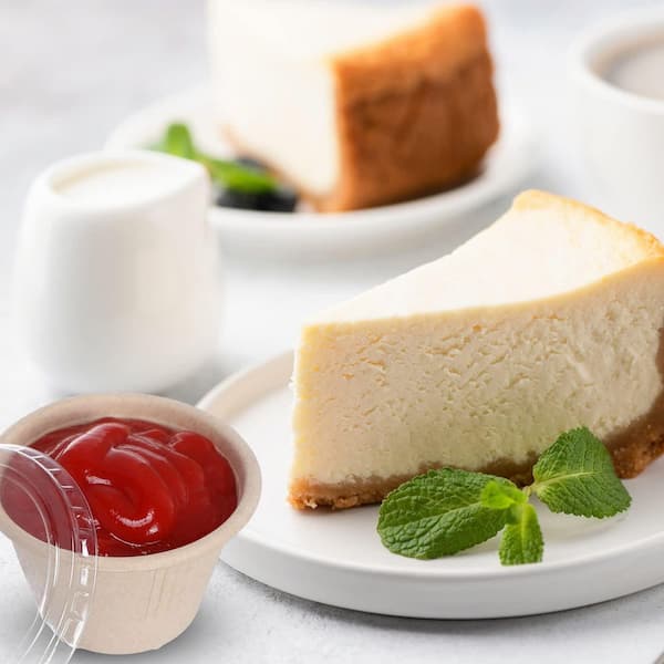 100 Pack 4 oz. White Bagasse Fiber Disposable Food Storage Condiment Cups with Lids for Sauce Salad Ketchup