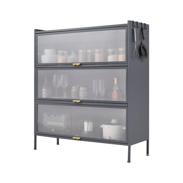 Aoibox 39-in W x 13-in D x 43-in H Ready to Assemble 3-Tier Metal Floor Pantry and Kitchenware Cabinet in Gray
