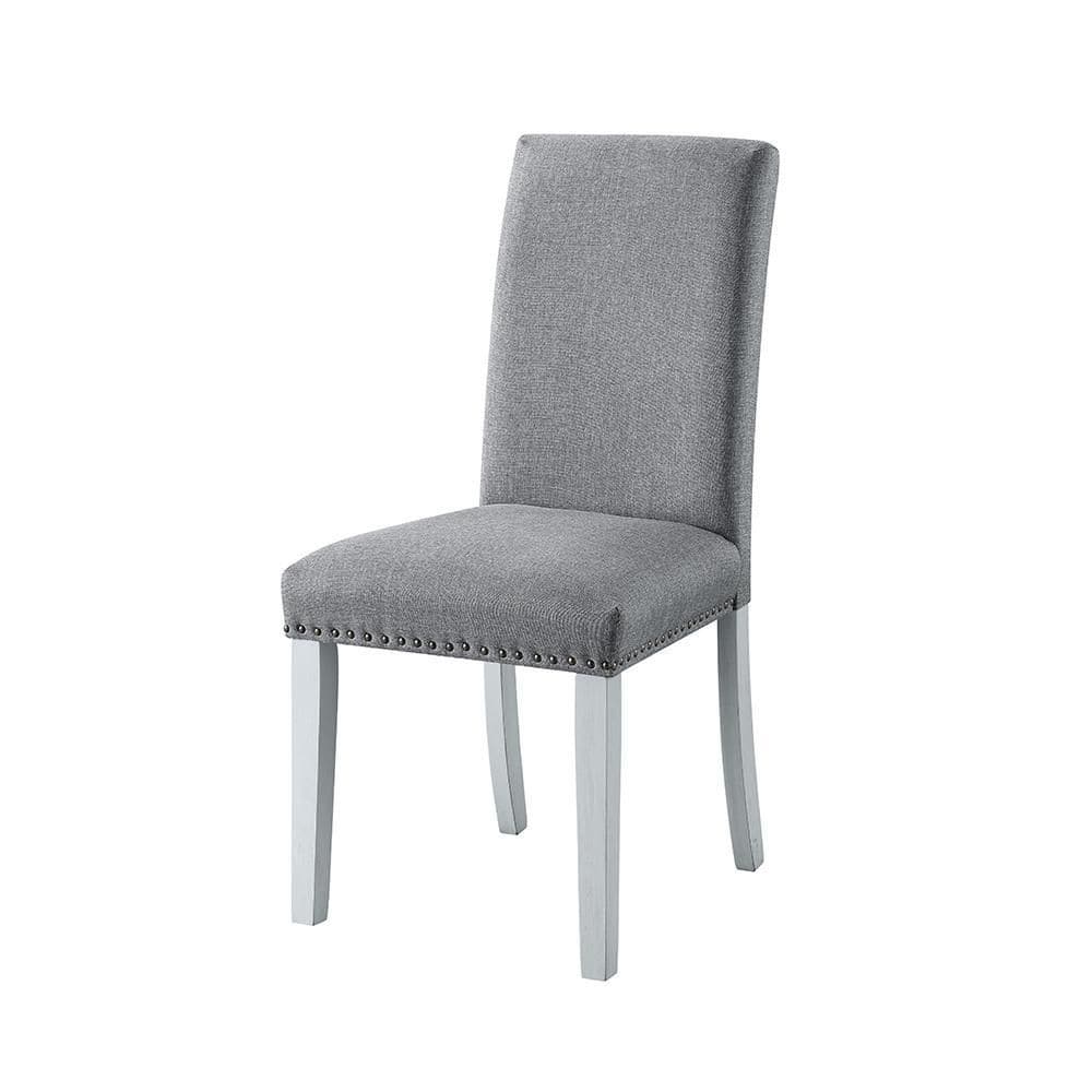 Gray Linen Upholstered Side Chair with Wood Legs, Set of 2