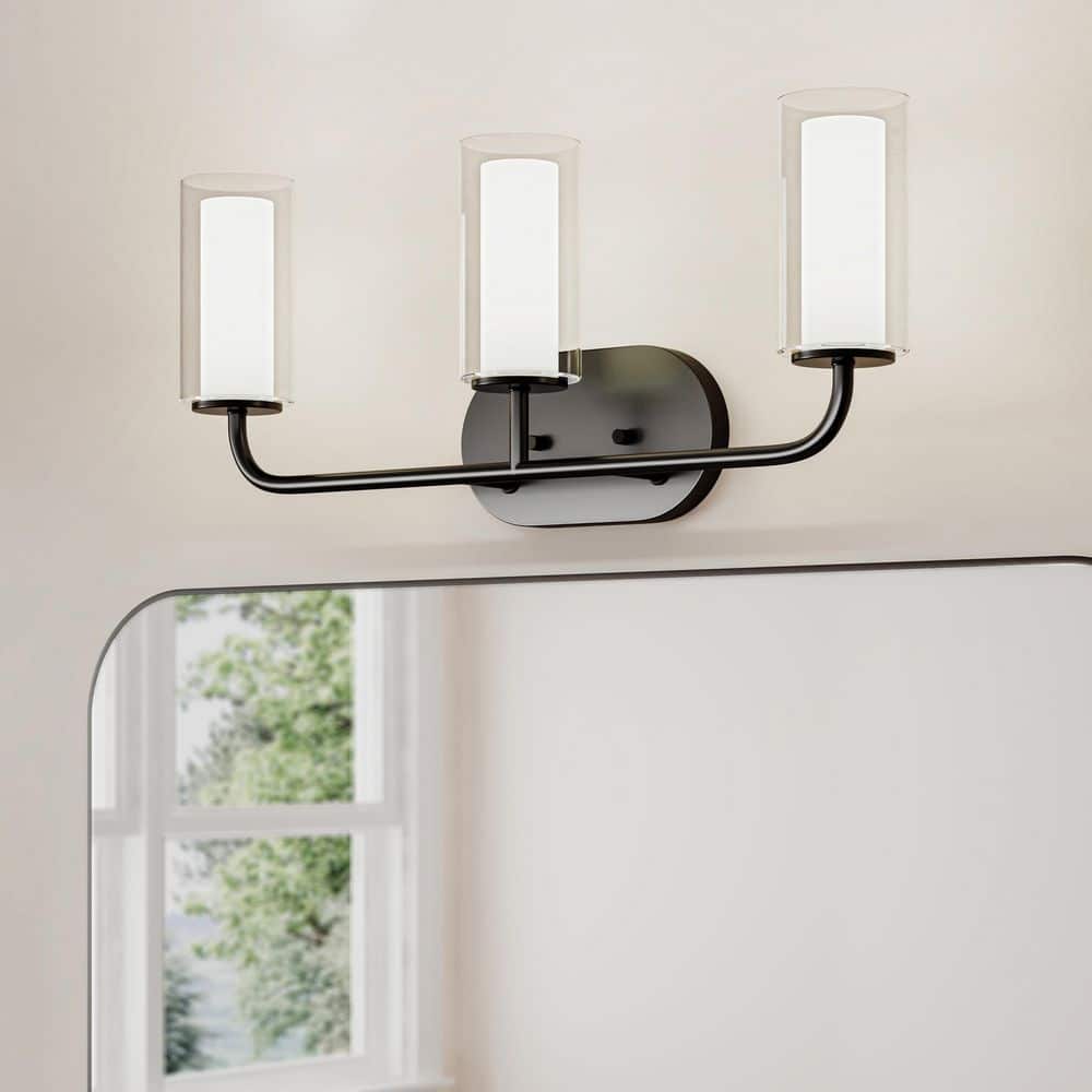 Mack 22 In. 3-Light Matte Black Modern Traditional Vanity Light with Layered Glass Shades price history on PriceWatchPro