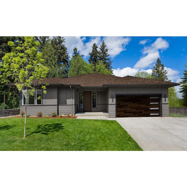 Modern Steel 16 ft. x 7 ft. 18.4 R-Value Insulated Wood Look Plank Espresso Garage Door with Slim Windows