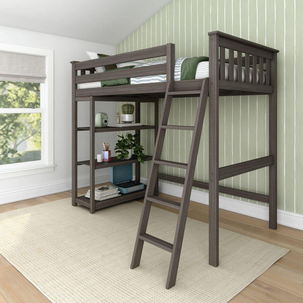 Max & Lily Clay Twin Wood High Loft Bed with Bookcase 180218-151 - The ...