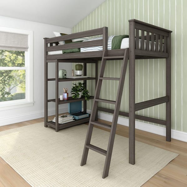 Max & Lily Clay Twin Wood High Loft Bed with Bookcase 180218-151 - The ...