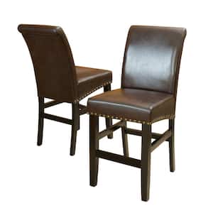 Lisette 25 in. Brown Leather Studded Counter Stool (Set of 2)