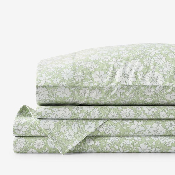 Company Cotton Misty Meadow Sateen Green Twin Sheet Set