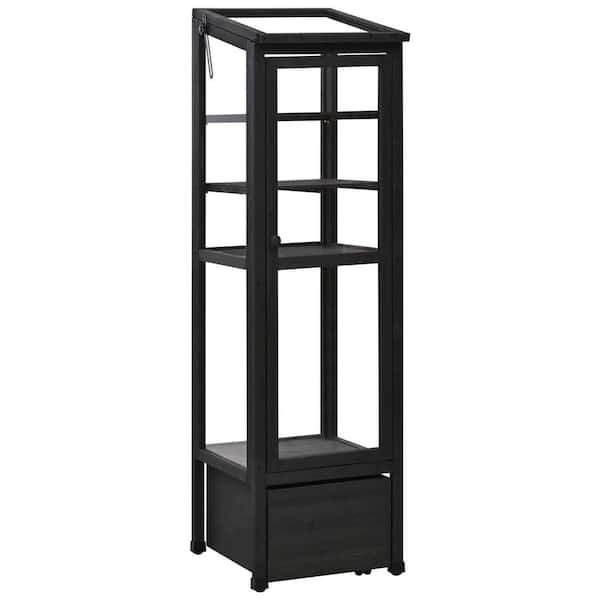 Tenleaf 18.1 in. W x 19.7 in. D x 62.4 in. H Wood Black Mini Greenhouse with Movable Storage Box, Adjustable Shelves