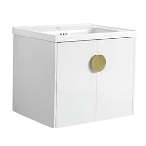 24 in. W x 18.5 in. D x 20.7 in. H Single Sink Floating Bath Vanity in White with White Ceramic Top and Handle