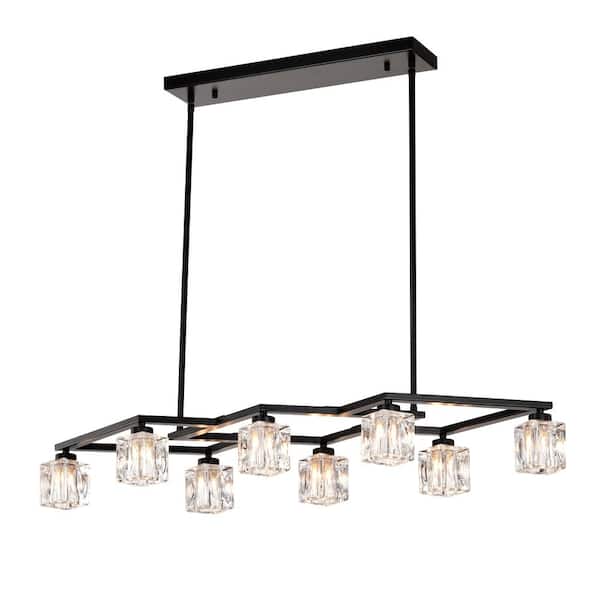 38.4 in. 8-Light Black Modern Farmhouse Pendant Light with Adjustable Height
